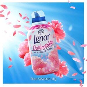 LENOR OUTDOORABLE FABRIC CONDITIONER ULTRA CONCENTRATED PINK BLOSSOM ОМЕКОТИТЕЛ ЗА ТЪКАНИ С АРОМАТ НА ЯБЪЛКОВ ЦВЯТ, СЛАДЪК ПЪПЕШ И КЕХЛИБАР 462МЛ / 33ПР АНГЛИЙСКО КАЧЕСТВО