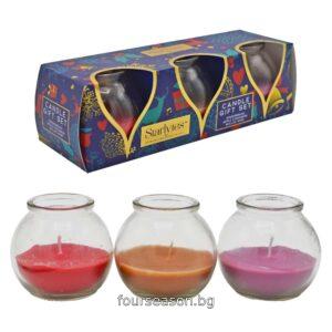 STARLYTES CANDLE GIFT SET GINGERBREAD APPLE CINNAMON MULLED WINE КОМПЛЕКТ АРОМАТИЗИРАНИ СВЕЩИ С АРОМАТ НА ХЛЯБ С ДЖИНДЖИФИЛ, ЯБЪЛКИ С КАНЕЛА И ГРЕЯНО ВИНО 3 БР Х 45 ГР АНГЛИЙСКО КАЧЕСТВО