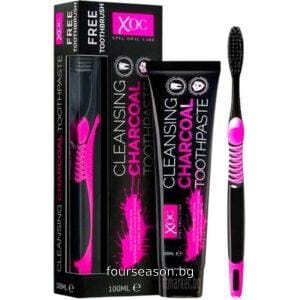 XOC XPEL ORAL CARE TOOTHPASTE + FREE TOOTHBRUSH CHARCOAL WHITENESS ИЗБЕЛВАЩА ПАСТА ЗА ЗЪБИ С АКТИВЕН ВЪГЛЕН + ЧЕТКА ЗА ЗЪБИ АНГЛИЙСКО КАЧЕСТВО