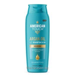 American Touch Argan Oil Of Morocco Nourish Shampoo Подхранващ шампоан за блестяща коса с Мароканско арганово масло 400 мл Английско качество